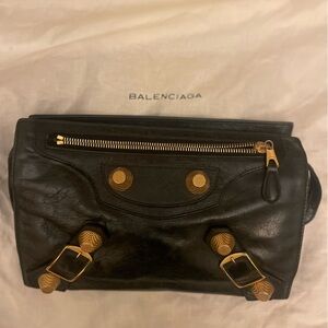Balenciaga Black Leather Travel Clutch Bag